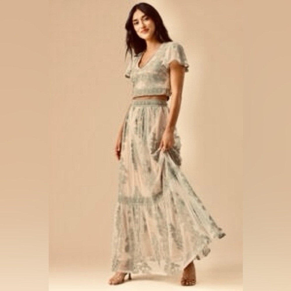 NWT Altar’d State Arissa Floral Embroidered Maxi Skirt And Top (SET)